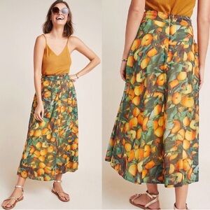 Maeve Orange and Green Fruit Print Midi Skirt